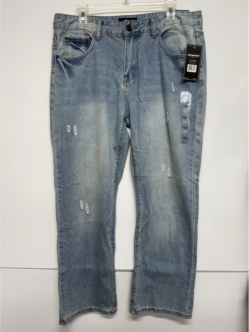 Aeropostale Mens Jeans 36x30 Light Wash Distressed Slim Boot Denim NWT NEW AERO